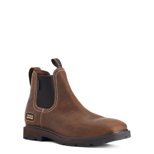 Ariat Dark Brown Groundbreaker Chelsea Wide Square Toe Men's Waterproof Work Boots 10038324