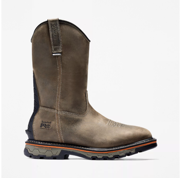 Timberland Brown Full Grain Leather True Grit Mens Soft Toe Pull On Waterproof Work Boots A24AJ